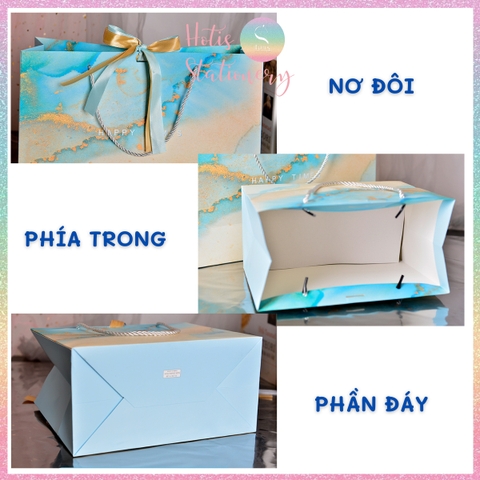 [HOTIS] 8 MẪU - Túi giấy đựng quà tặng vân gold gradient có quai xách và tặng kèm ruy băng thắc nơ đôi - 3 size