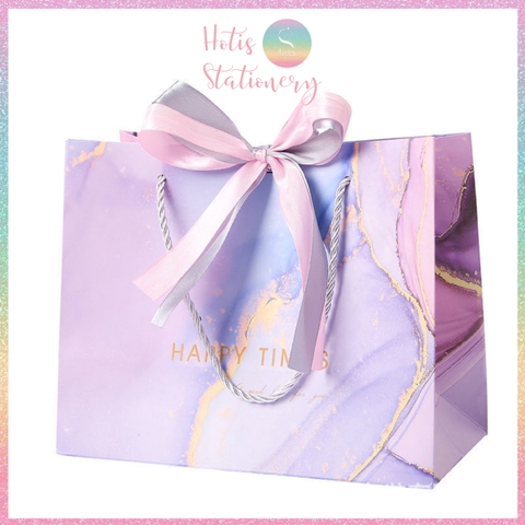 [HOTIS] 8 MẪU - Túi giấy đựng quà tặng vân gold gradient có quai xách và tặng kèm ruy băng thắc nơ đôi - 3 size