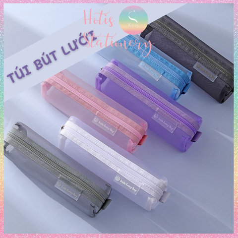 [HOTIS] Túi lưới đựng bút trong suốt gam màu retro sang chảnh hiện đại