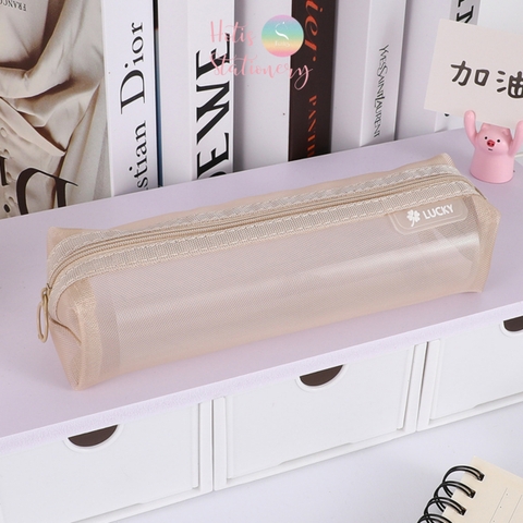 [HOTIS] Túi lưới đựng bút trong suốt gam màu retro sang chảnh hiện đại