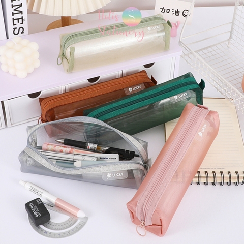 [HOTIS] Túi lưới đựng bút trong suốt gam màu retro sang chảnh hiện đại