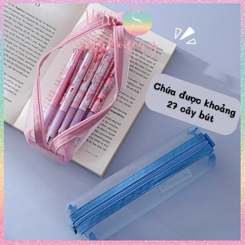 [HOTIS] Túi lưới đựng bút trong suốt gam màu retro sang chảnh hiện đại