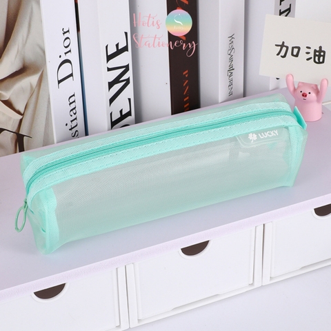 [HOTIS] Túi lưới đựng bút trong suốt gam màu retro sang chảnh hiện đại