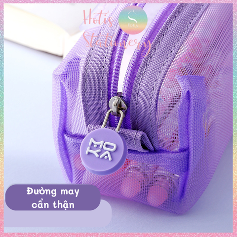 [HOTIS] Túi lưới đựng bút trong suốt gam màu retro sang chảnh hiện đại