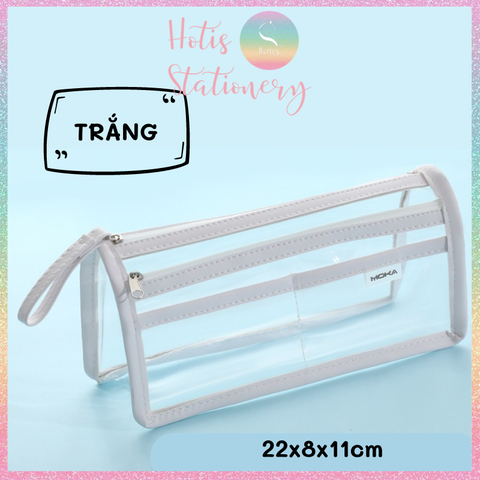 [HOTIS] Túi đựng bút trong suốt viền vải dung tích lớn 4 ngăn