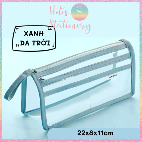 [HOTIS] Túi đựng bút trong suốt viền vải dung tích lớn 4 ngăn
