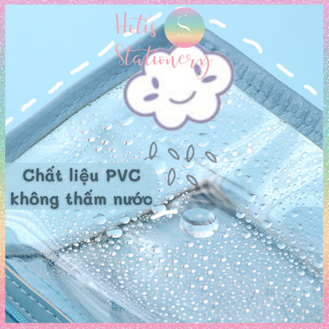 [HOTIS] Túi đựng bút trong suốt viền vải dung tích lớn 4 ngăn