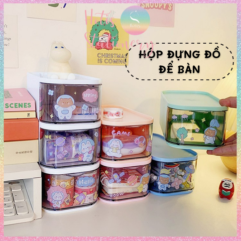 [HOTIS] Hộp đựng đồ để bàn băng nhựa nhiều ngăn tiện lợi, trang trí góc học tập