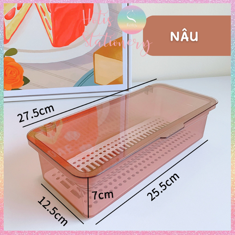 [HOTIS] Hộp đựng đồ đa năng bằng nhựa, đựng bút, sticker, cọ vẽ, cọ trang điểm, bông phấn