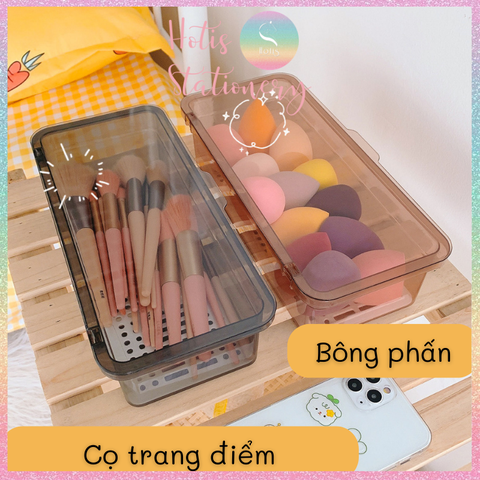 [HOTIS] Hộp đựng đồ đa năng bằng nhựa, đựng bút, sticker, cọ vẽ, cọ trang điểm, bông phấn