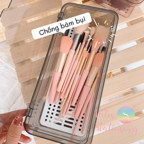 [HOTIS] Hộp đựng đồ đa năng bằng nhựa, đựng bút, sticker, cọ vẽ, cọ trang điểm, bông phấn