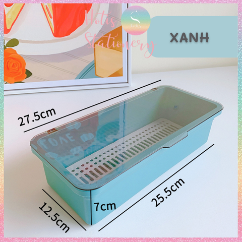 [HOTIS] Hộp đựng đồ đa năng bằng nhựa, đựng bút, sticker, cọ vẽ, cọ trang điểm, bông phấn