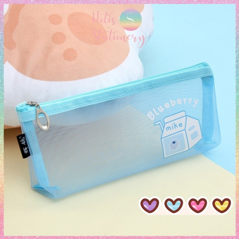 [HOTIS] Túi lưới đựng bút trong suốt hoạt hình màu dễ thương - Bóp viết có 8 màu