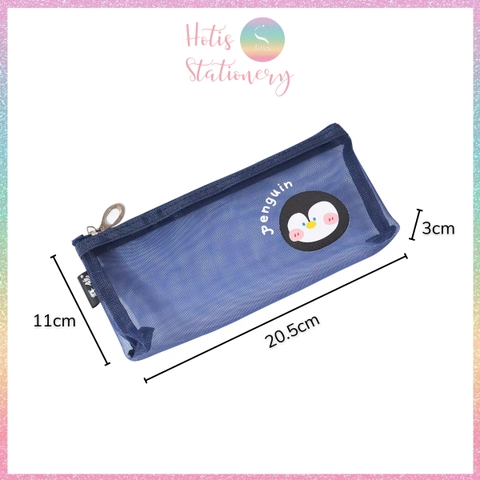 [HOTIS] Túi lưới đựng bút trong suốt hoạt hình màu dễ thương - Bóp viết có 8 màu