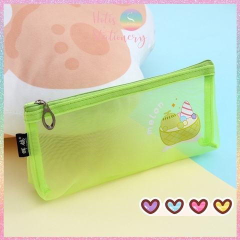 [HOTIS] Túi lưới đựng bút trong suốt hoạt hình màu dễ thương - Bóp viết có 8 màu