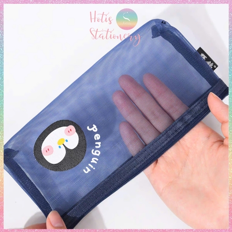 [HOTIS] Túi lưới đựng bút trong suốt hoạt hình màu dễ thương - Bóp viết có 8 màu
