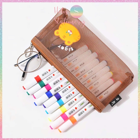 [HOTIS] Túi lưới đựng bút trong suốt hoạt hình màu dễ thương - Bóp viết có 8 màu