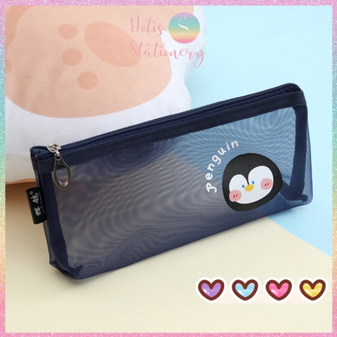 [HOTIS] Túi lưới đựng bút trong suốt hoạt hình màu dễ thương - Bóp viết có 8 màu