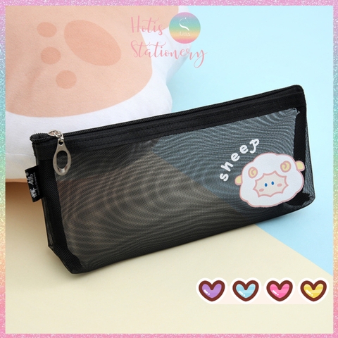 [HOTIS] Túi lưới đựng bút trong suốt hoạt hình màu dễ thương - Bóp viết có 8 màu