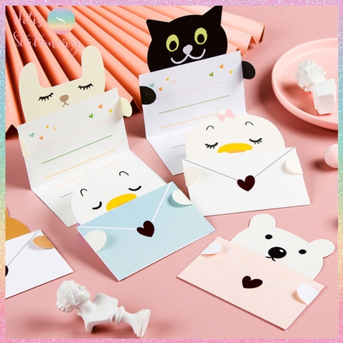 [HOTIS] Thiếp giấy hình thú ôm bao thư đáng yêu gấp gọn, kèm bao thư giấy tặng quà sinh nhật