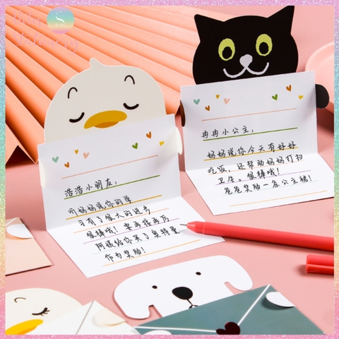 [HOTIS] Thiếp giấy hình thú ôm bao thư đáng yêu gấp gọn, kèm bao thư giấy tặng quà sinh nhật