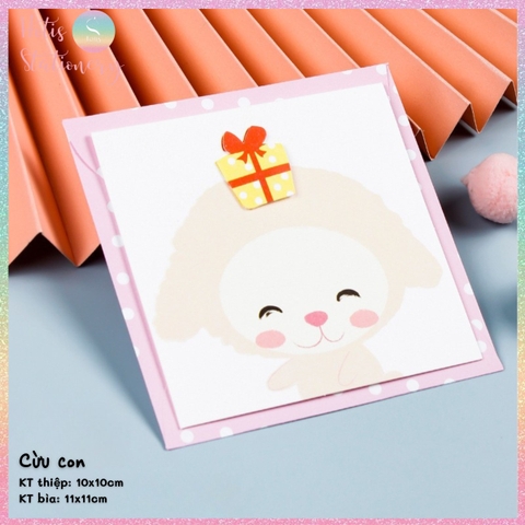 [HOTIS] Thiệp giấy 3D hình thú đáng yêu gấp gọn, kèm bao thư giấy, tặng quà sinh nhật, valentine