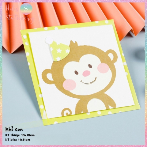 [HOTIS] Thiệp giấy 3D hình thú đáng yêu gấp gọn, kèm bao thư giấy, tặng quà sinh nhật, valentine