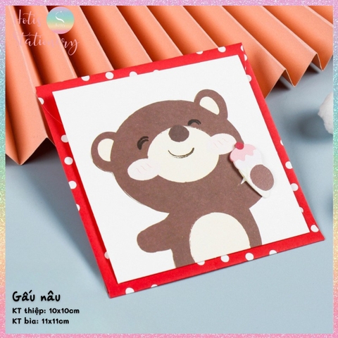 [HOTIS] Thiệp giấy 3D hình thú đáng yêu gấp gọn, kèm bao thư giấy, tặng quà sinh nhật, valentine