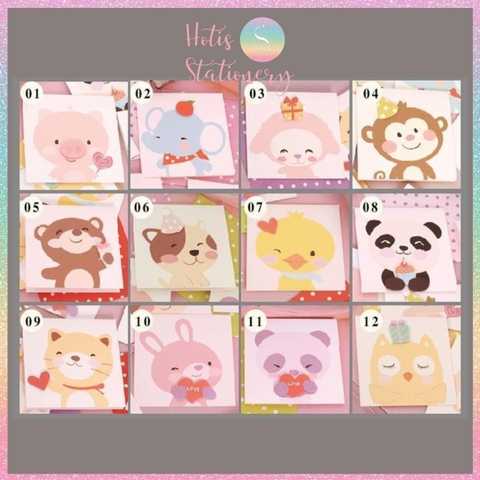 [HOTIS] Thiệp giấy 3D hình thú đáng yêu gấp gọn, kèm bao thư giấy, tặng quà sinh nhật, valentine