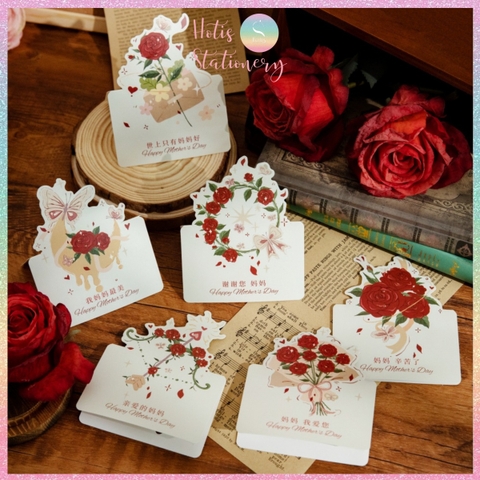 [HOTIS] Set 6 Thiệp Hoa Hồng Vintage - Thiệp Giấy Mỹ Thuật Gấp Gọn Viết Tay Trang Trí Quà Tặng Đẹp, Phong Cách Cổ Điển