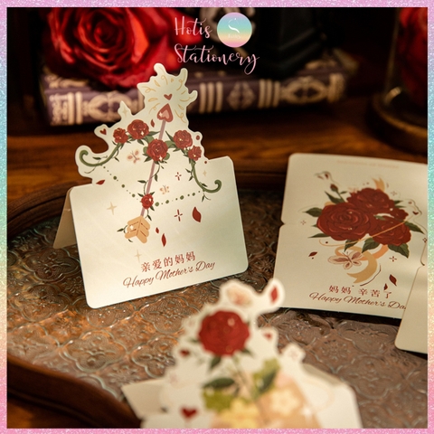 [HOTIS] Set 6 Thiệp Hoa Hồng Vintage - Thiệp Giấy Mỹ Thuật Gấp Gọn Viết Tay Trang Trí Quà Tặng Đẹp, Phong Cách Cổ Điển