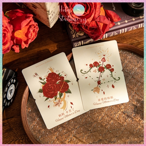 [HOTIS] Set 6 Thiệp Hoa Hồng Vintage - Thiệp Giấy Mỹ Thuật Gấp Gọn Viết Tay Trang Trí Quà Tặng Đẹp, Phong Cách Cổ Điển