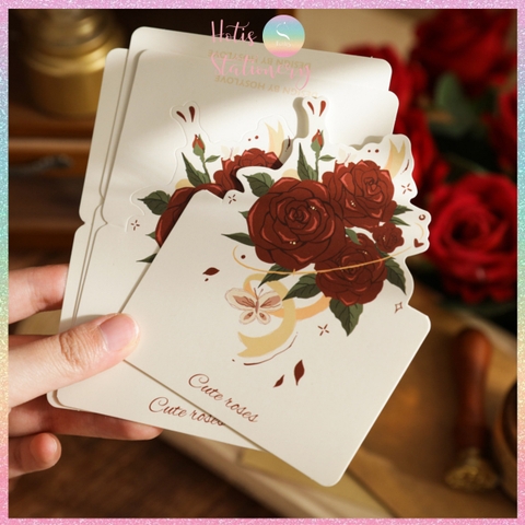 [HOTIS] Set 6 Thiệp Hoa Hồng Vintage - Thiệp Giấy Mỹ Thuật Gấp Gọn Viết Tay Trang Trí Quà Tặng Đẹp, Phong Cách Cổ Điển