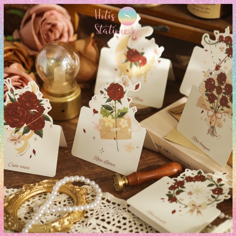 [HOTIS] Set 6 Thiệp Hoa Hồng Vintage - Thiệp Giấy Mỹ Thuật Gấp Gọn Viết Tay Trang Trí Quà Tặng Đẹp, Phong Cách Cổ Điển