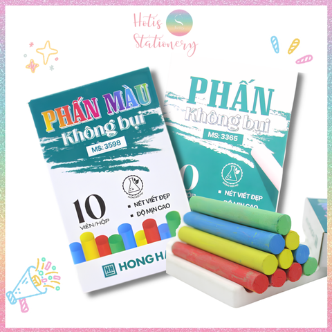 [HOTIS] 10 Viên Phấn Viết Bảng Không Bụi Hồng Hà - Trắng & Nhiều Màu, An Toàn Cho Sức Khỏe, Viết Mịn Nét, MS 3598 / 3365
