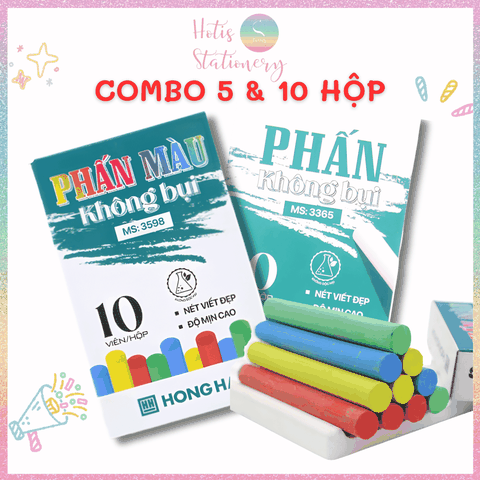 [HOTIS] Combo 5 / 10 Hộp Phấn Viết Bảng Không Bụi Hồng Hà – Trắng & Nhiều Màu, An Toàn Cho Sức Khỏe, Viết Mịn Nét