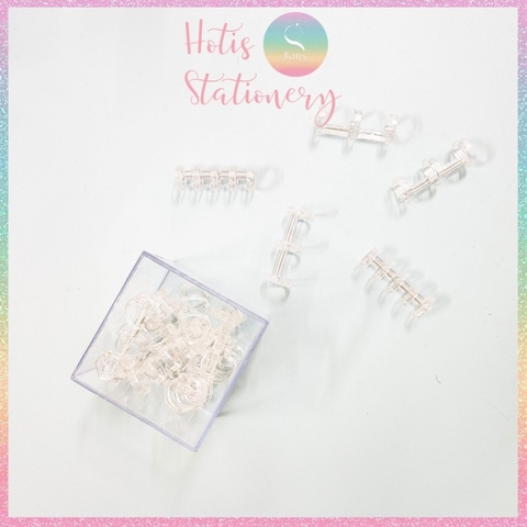 [HOTIS] Set 6 cái còng nhựa mini 3 & 5 chấu trong suốt gắn sổ còng binder A7/ A6/ A5/ B5/ A4