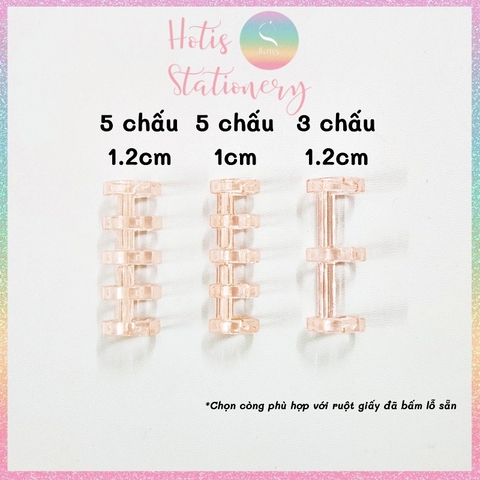 [HOTIS] Set 6 cái còng nhựa mini 3 & 5 chấu trong suốt gắn sổ còng binder A7/ A6/ A5/ B5/ A4