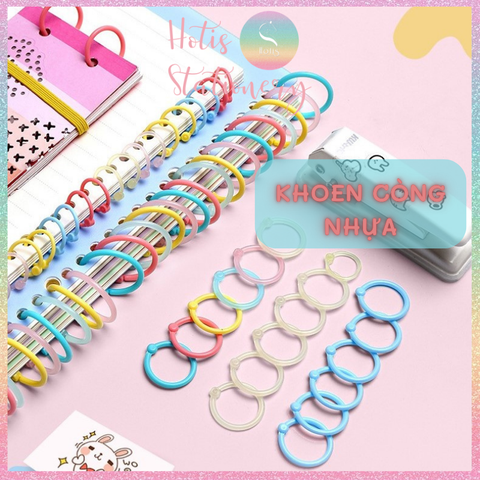 [HOTIS] Set 10/15/30 Khoen tròn nhựa làm sổ còng, flashcard, đóng gáy, móc chìa khóa - Nhiều màu
