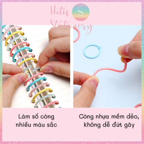 [HOTIS] Set 10/15/30 Khoen tròn nhựa làm sổ còng, flashcard, đóng gáy, móc chìa khóa - Nhiều màu