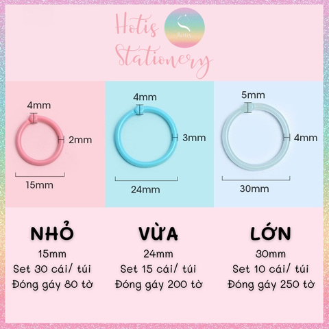 [HOTIS] Set 10/15/30 Khoen tròn nhựa làm sổ còng, flashcard, đóng gáy, móc chìa khóa - Nhiều màu