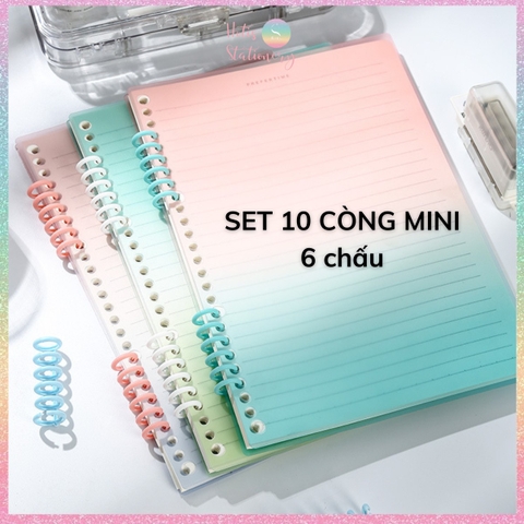 [HOTIS] Set 10 thanh còng mini 6 chấu màu macaron trong suốt làm sổ khổ A5/ B5/ A4
