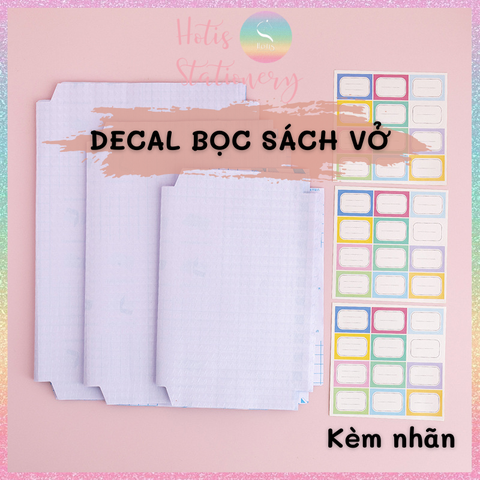 [HOTIS] Set 5 tờ decal bọc sách vở trong suốt - Kèm 12 sticker nhãn vở