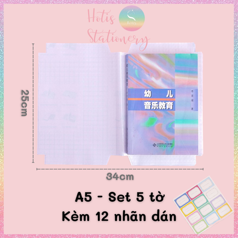 [HOTIS] Set 5 tờ decal bọc sách vở trong suốt - Kèm 12 sticker nhãn vở