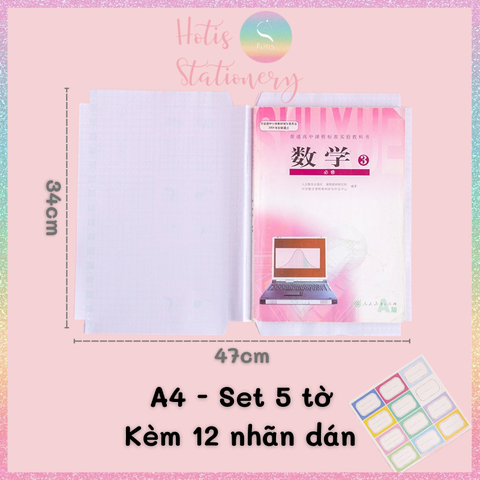 [HOTIS] Set 5 tờ decal bọc sách vở trong suốt - Kèm 12 sticker nhãn vở