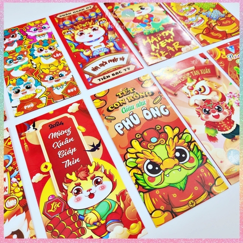 [HOTIS] [Mix mẫu] Set 10 Bao lì xì Rồng Giáp Thìn 2024