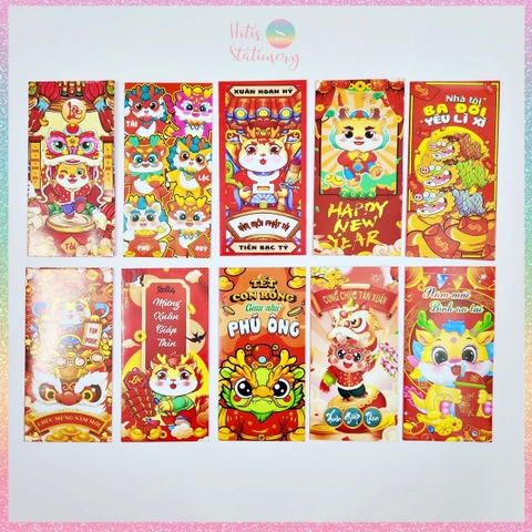 [HOTIS] [Mix mẫu] Set 10 Bao lì xì Rồng Giáp Thìn 2024