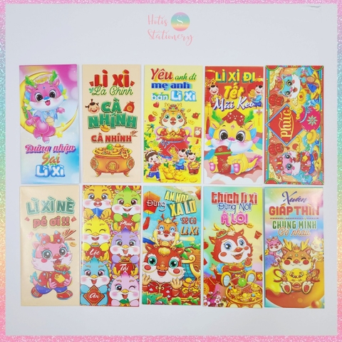 [HOTIS] [Mix mẫu] Set 10 Bao lì xì Rồng Giáp Thìn 2024