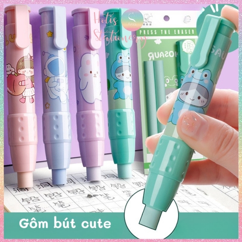 [HOTIS] Set gôm tẩy dạng bút hoạt hình cute cho bé, kèm lõi gôm thay thế