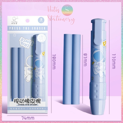 [HOTIS] Set gôm tẩy dạng bút hoạt hình cute cho bé, kèm lõi gôm thay thế